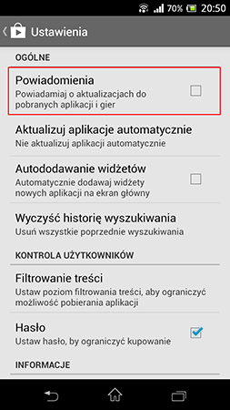 Wyłączanie powiadomień ze Sklepu Play