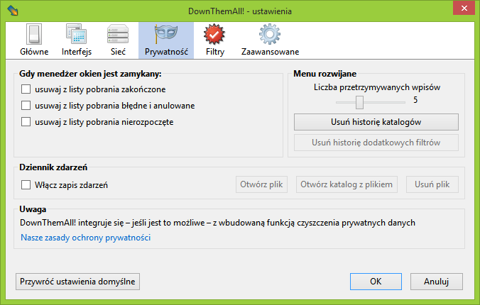 DownThemAll! - ustawienia