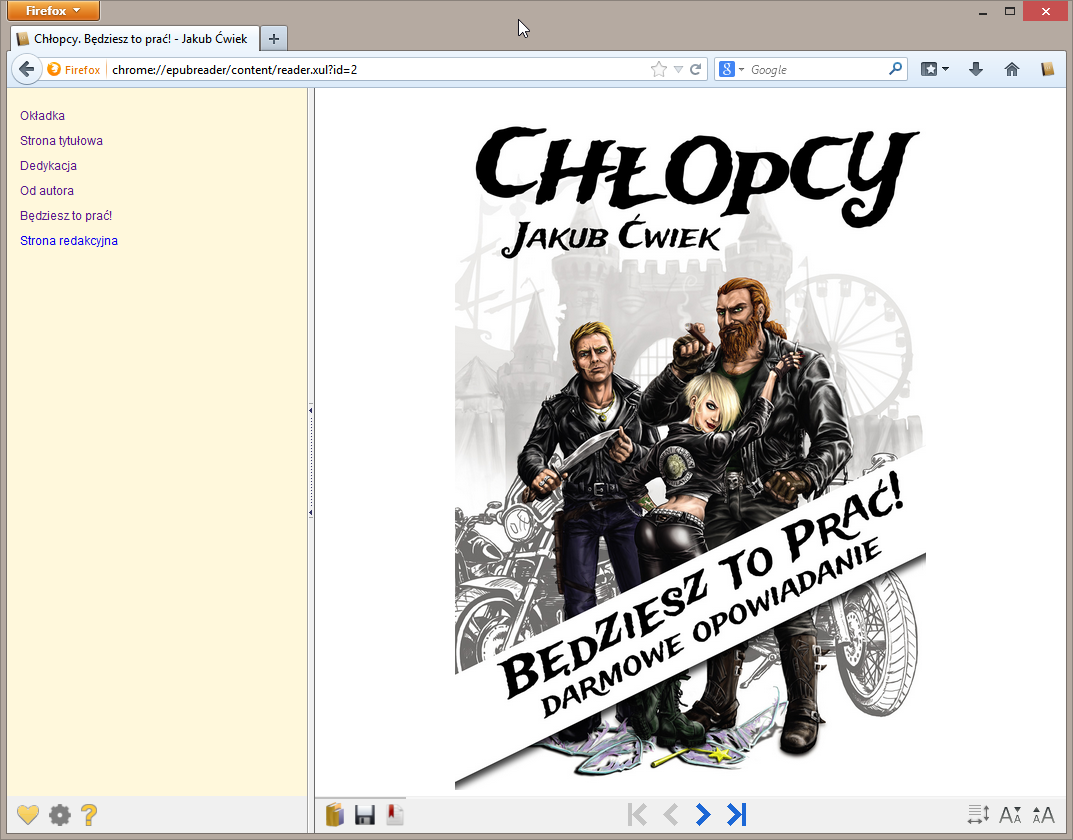 Otwarta książka w EPUBReader na Firefoksie