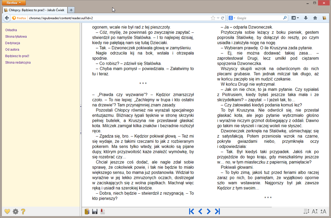 Tryb dwóch stron w EPUBReader na Firefox