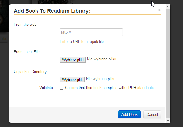 Dodawanie książki do Readium