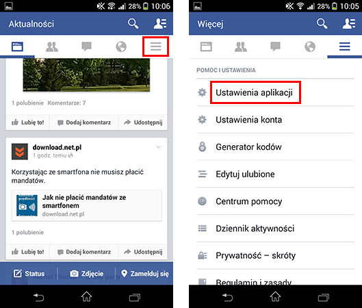 Przejście do ustawień w nowym Facebooku na Androidzie