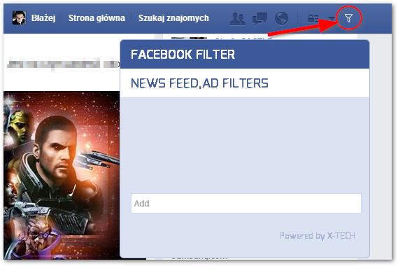 Facebook Filter - okno filtrów