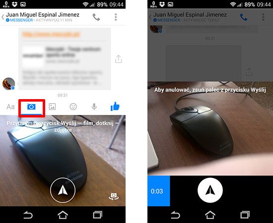Facebook Messenger - nagrywanie wideo