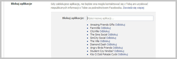 Blokowanie aplikacji na Facebooku