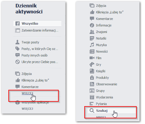 Przejście do historii wyszukiwań w Facebooku