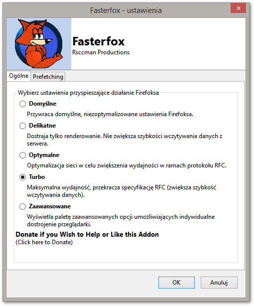 Fasterfox - ustawienia ogólne