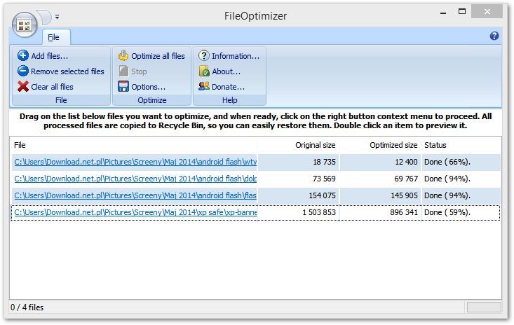 FileOptimizer - okno programu