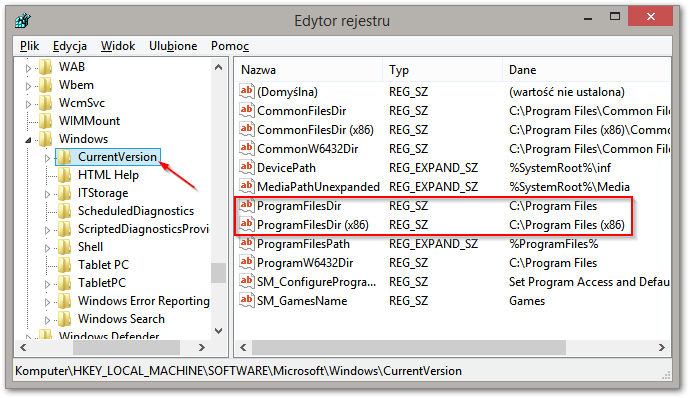 Wyszukiwanie wpisów ProgramFilesDir w rejestrze