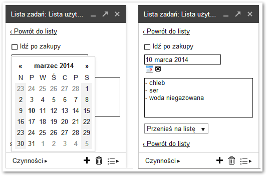 Edycja szczegółów zadania w Gmail