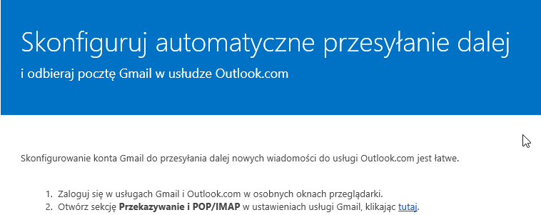 Konfiguracja przekazywania wiadomości do Outlooka