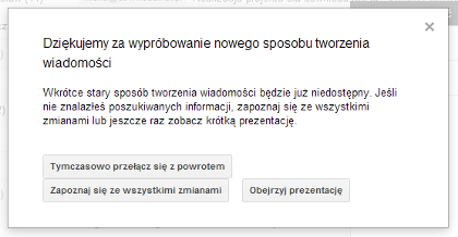 Informacja o starym trybie tworzenia wiadomości