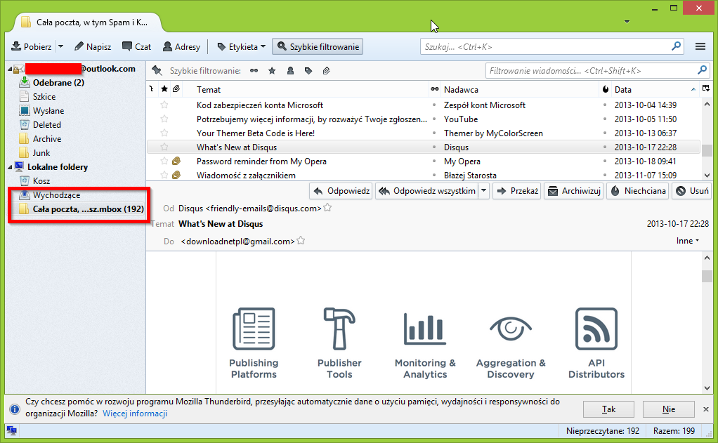 Przeglądanie pliku MBOX w Thunderbird