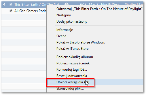iTunes - wycinanie utworu do wersji AAC