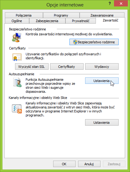 Opcje internetowe w Internet Explorer 11