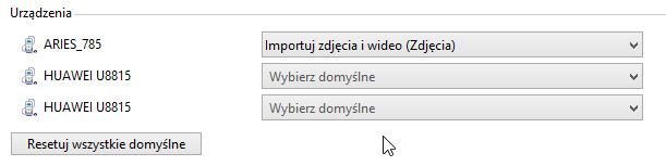 Import zdjęć i wideo z poszczególnych urządzeń USB