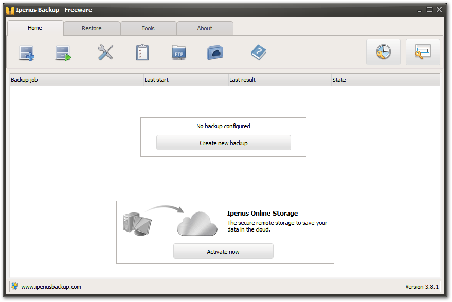 Główne okno programu Iperius Backup