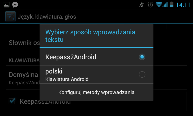 Wybór klawiatury Keepass