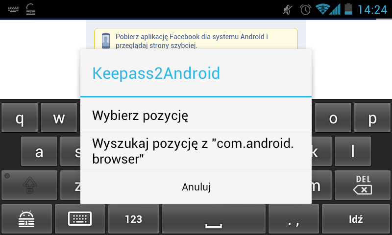 Keepass - wybór pozycji (konta)