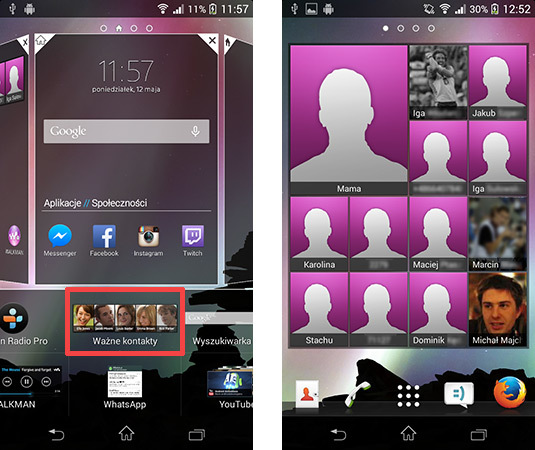 Widget z kontaktami na Androidzie