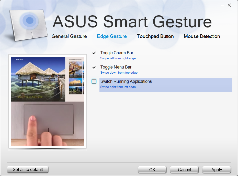 Wyłączanie gestu przełączania aplikacji w laptopach ASUS