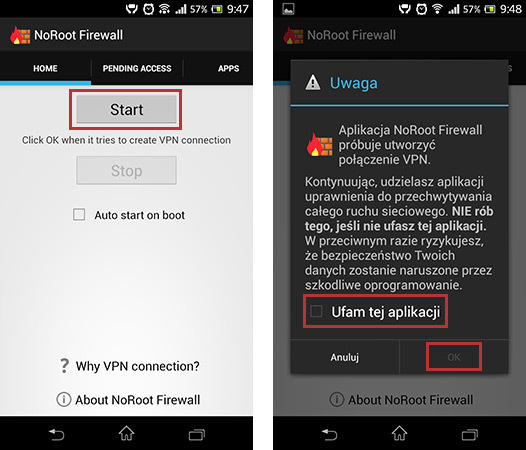 Uruchomienie NoRoot Firewall