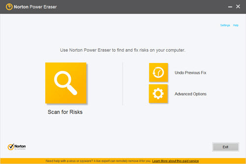 Norton Power Eraser - główny ekran