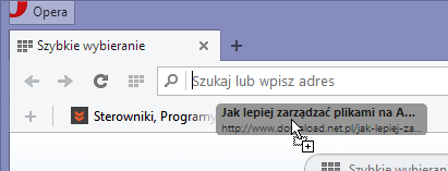 Przeciąganie kart do paska zakładek w Operze Next 20