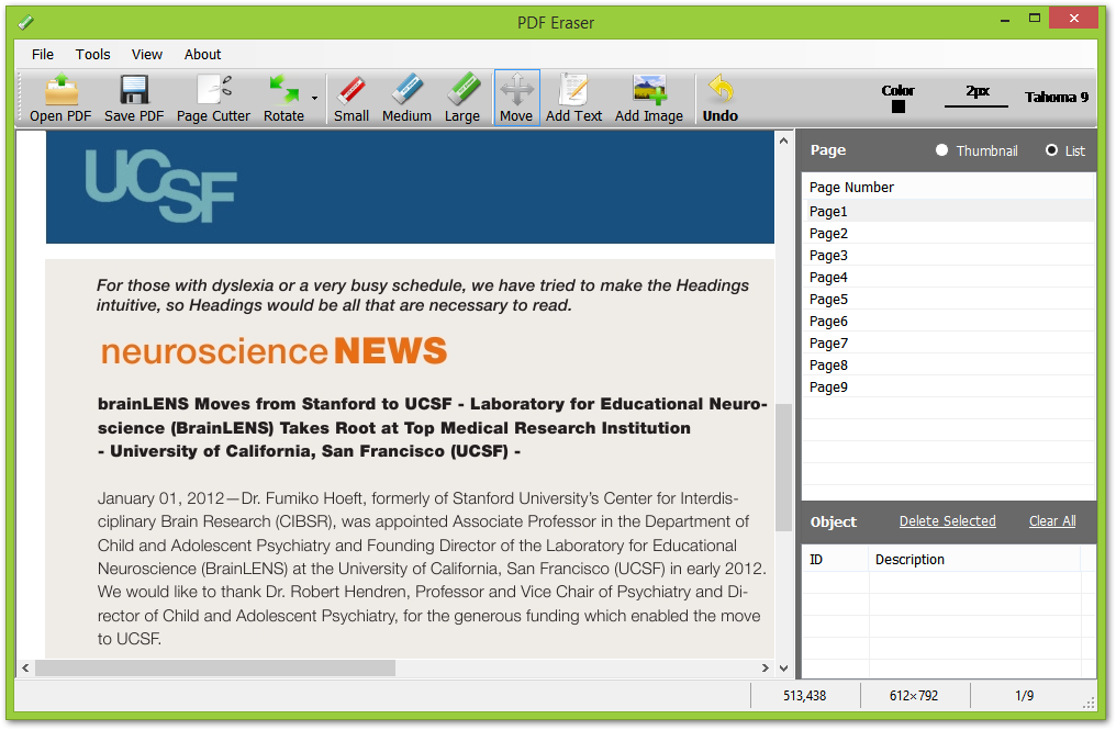 PDF Eraser - główne okno programu po otwarciu dokumentu