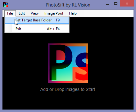 Konfiguracja folderu bazowego w PhotoSift