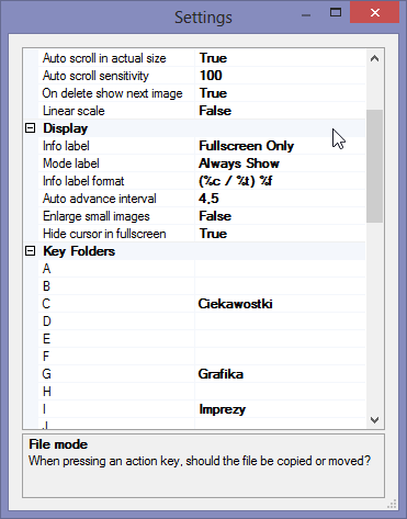 Przypisywanie folderów do klawiszy w PhotoSift