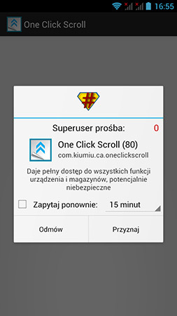 One Click Scroll - nadanie uprawnień