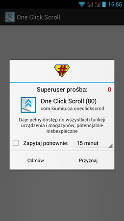 One Click Scroll - nadanie uprawnień