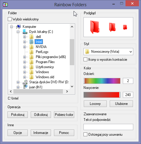 Rainbow Folders - zmiana koloru i stylu ikon