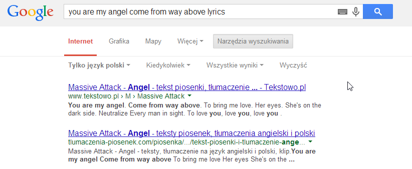 Rozpoznawanie utworu po jego tekście w Google