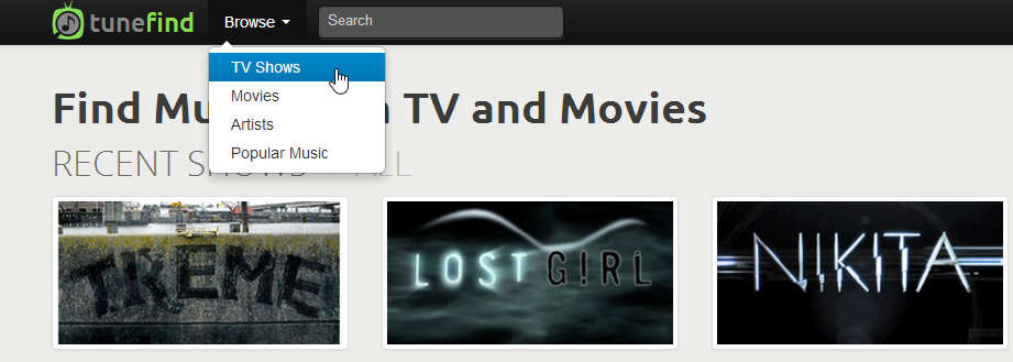 TuneFind - przeglądanie seriali i filmów w poszukiwaniu muzyki