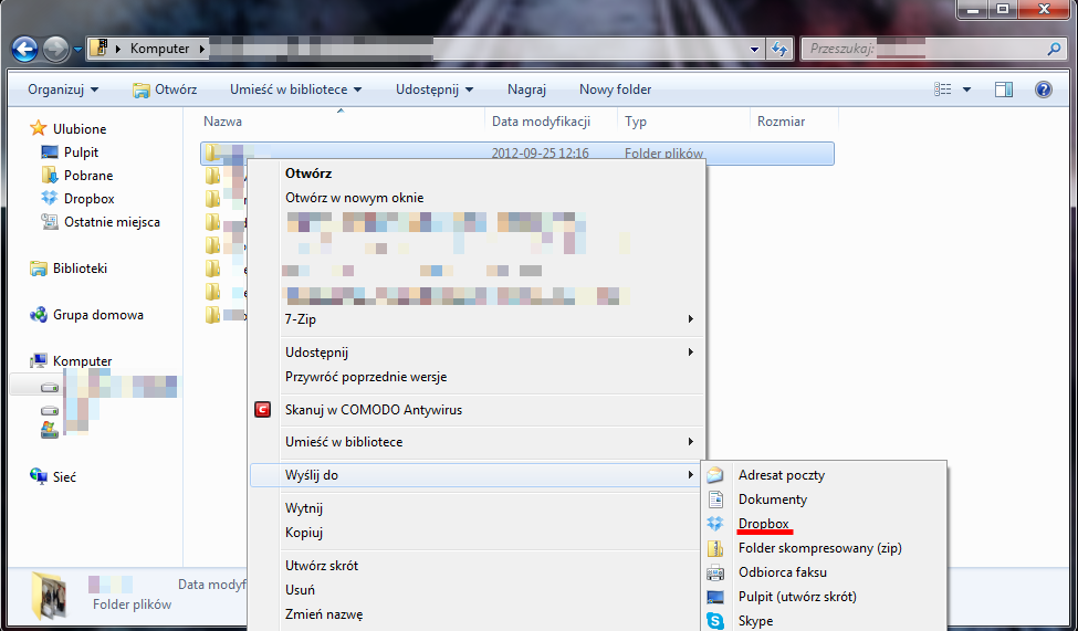 Wyślij do Dropboksa