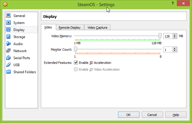 Nadanie pamięci grafiki dla SteamOS w VirtualBox