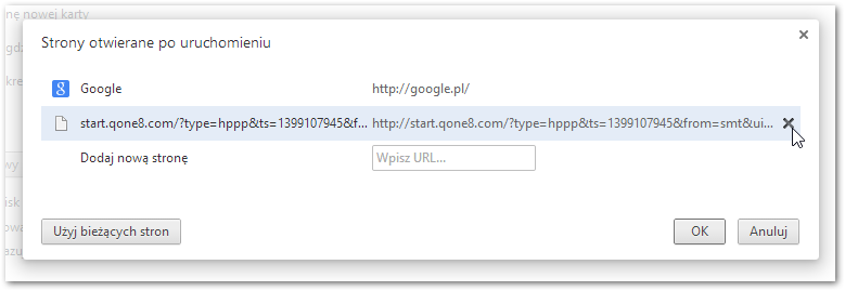 Usuwanie strony Qone8 z Chrome