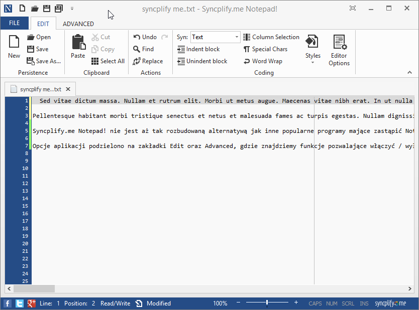 Syncplify.me Notepad! - główne okno