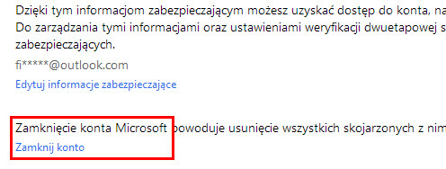 Zamykanie konta Microsoft