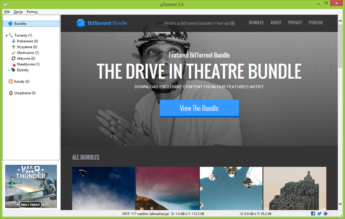 Zakładka Bundles w uTorrent 3.4