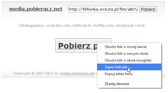 Pobieranie filmu z Wrzuta.pl