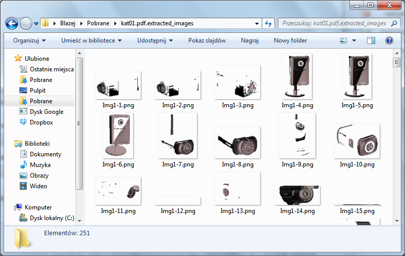 Wyodrębnione zdjęcia za pomocą Free PDF Image Extractor