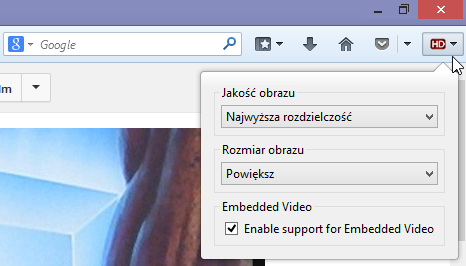 YouTube High Definition - opcje w Firefoksie