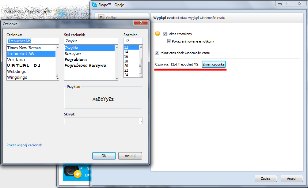 Zmiana czcionek w Skype