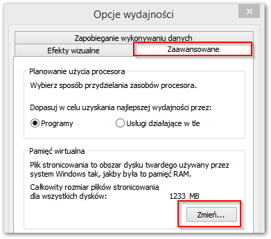 Wejście do ustawień pamięci wirtualnej w Windows