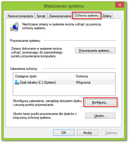 Konfiguracja ochrony systemu i punktów przywracania
