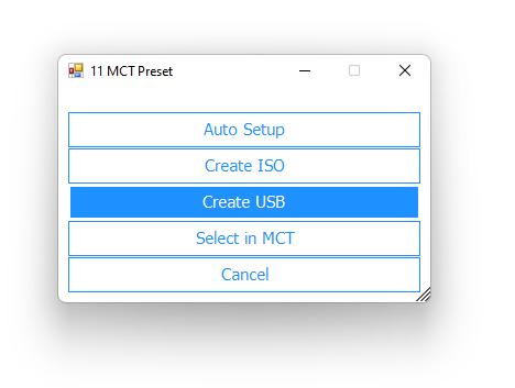 Wybierz opcję Create USB